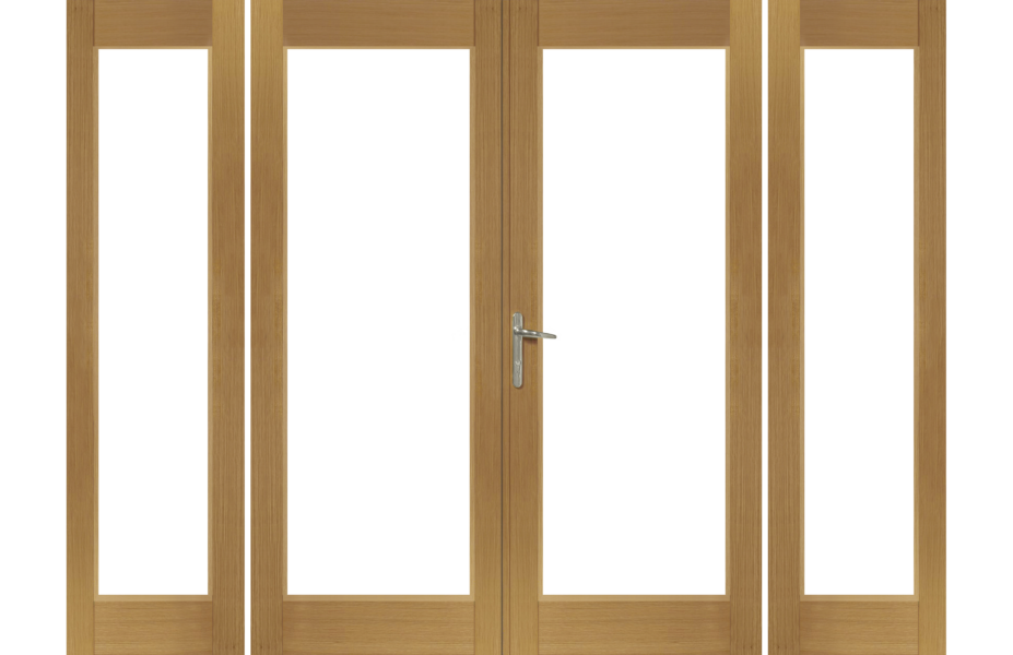 La Porte French Door in Pre-Finished External Oak Includes Sidelight Frame (Chrome Hardware)