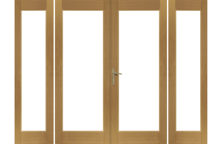 La Porte French Door in Pre-Finished External Oak Includes Sidelight Frame (Brass Hardware)