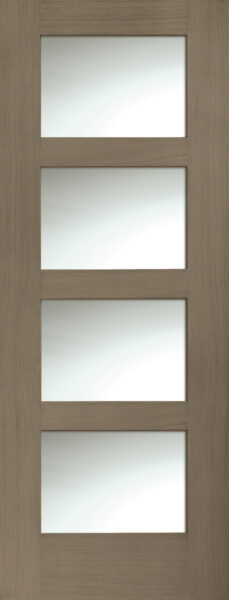 Internal Oak Shaker 4 Panel Fire Door with Clear Glass finished in Cappuccino
