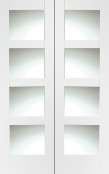 Internal White Primed Shaker Door Pair with Clear Glass
