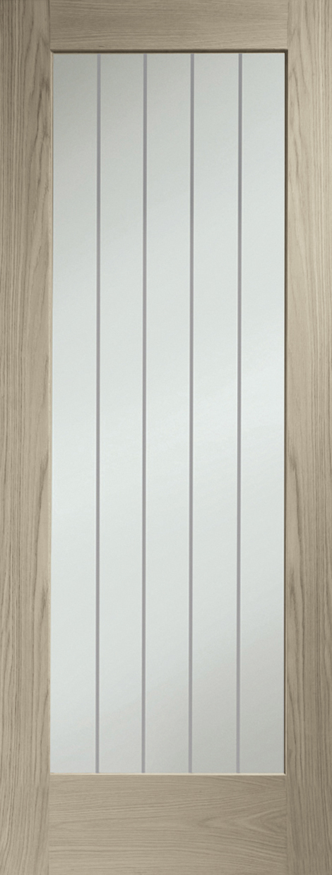 Suffolk P10 Internal Oak Fire Door with Clear Etched Glass – Crema, 1981 x 838 x 44 mm