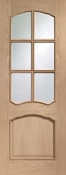 Internal Oak Riviera Door with Clear Bevelled Glass and Raised Mouldings