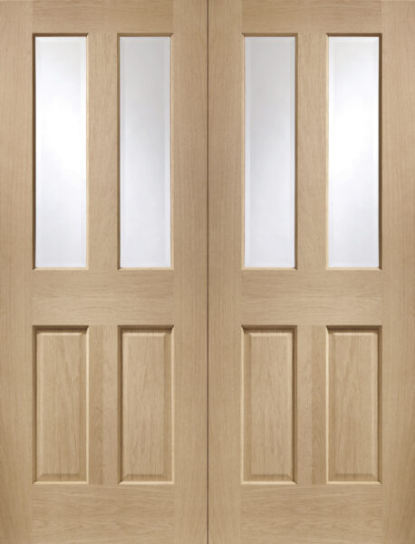 Internal Oak Malton Pair with Clear Bevelled Glass