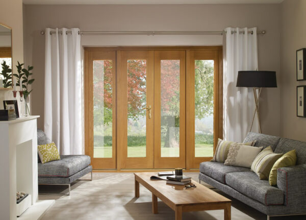 La Porte French Door in Pre-Finished External Oak Includes Sidelight Frame (Brass Hardware) - Image 3