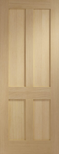 Victorian Shaker 4 Panel Internal Oak Fire Door Stained in Clear Lacquer