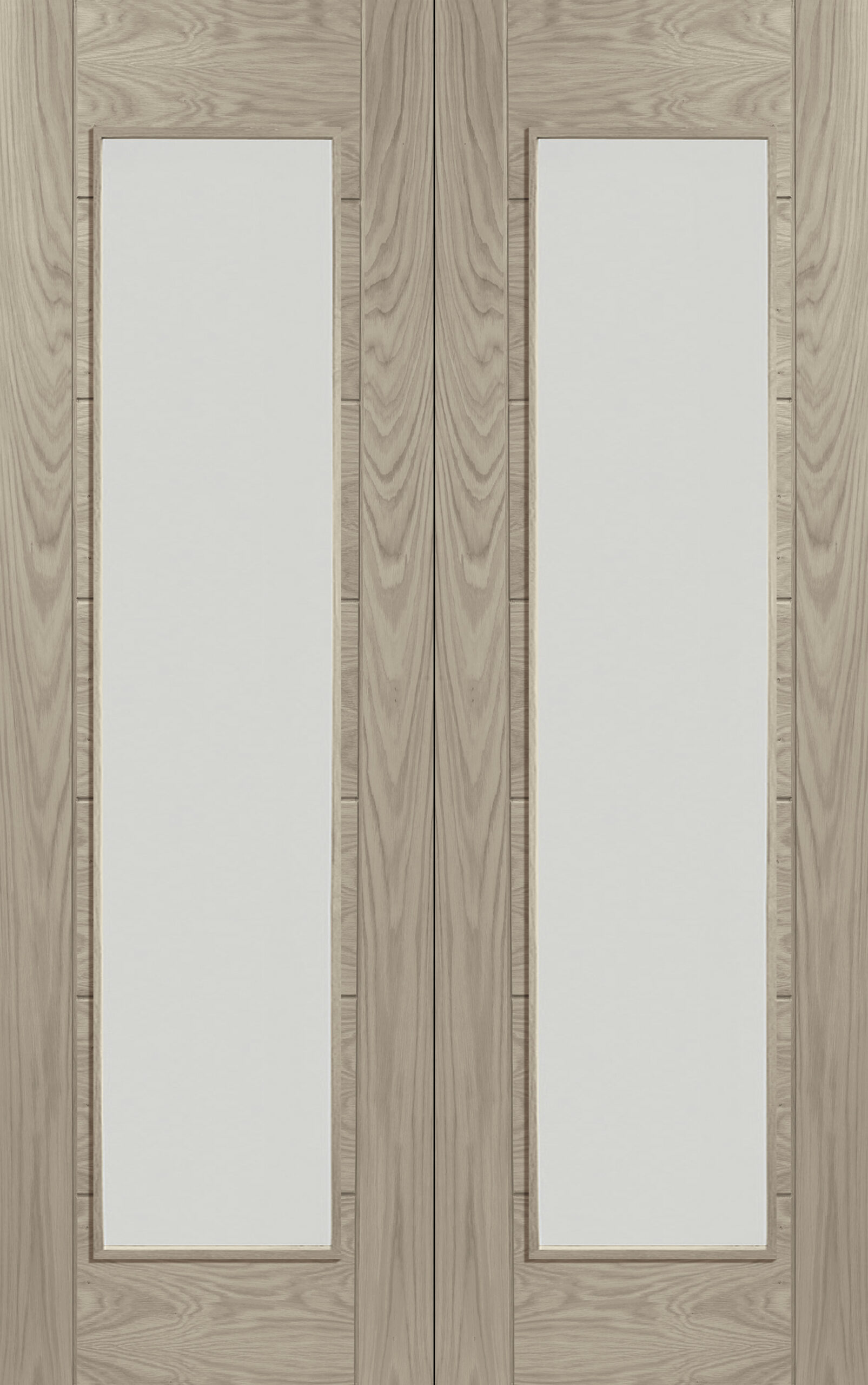 Palermo Internal Oak Rebated Door Pair with Clear Glass – Crema, 1981 x 1067 x 40 mm