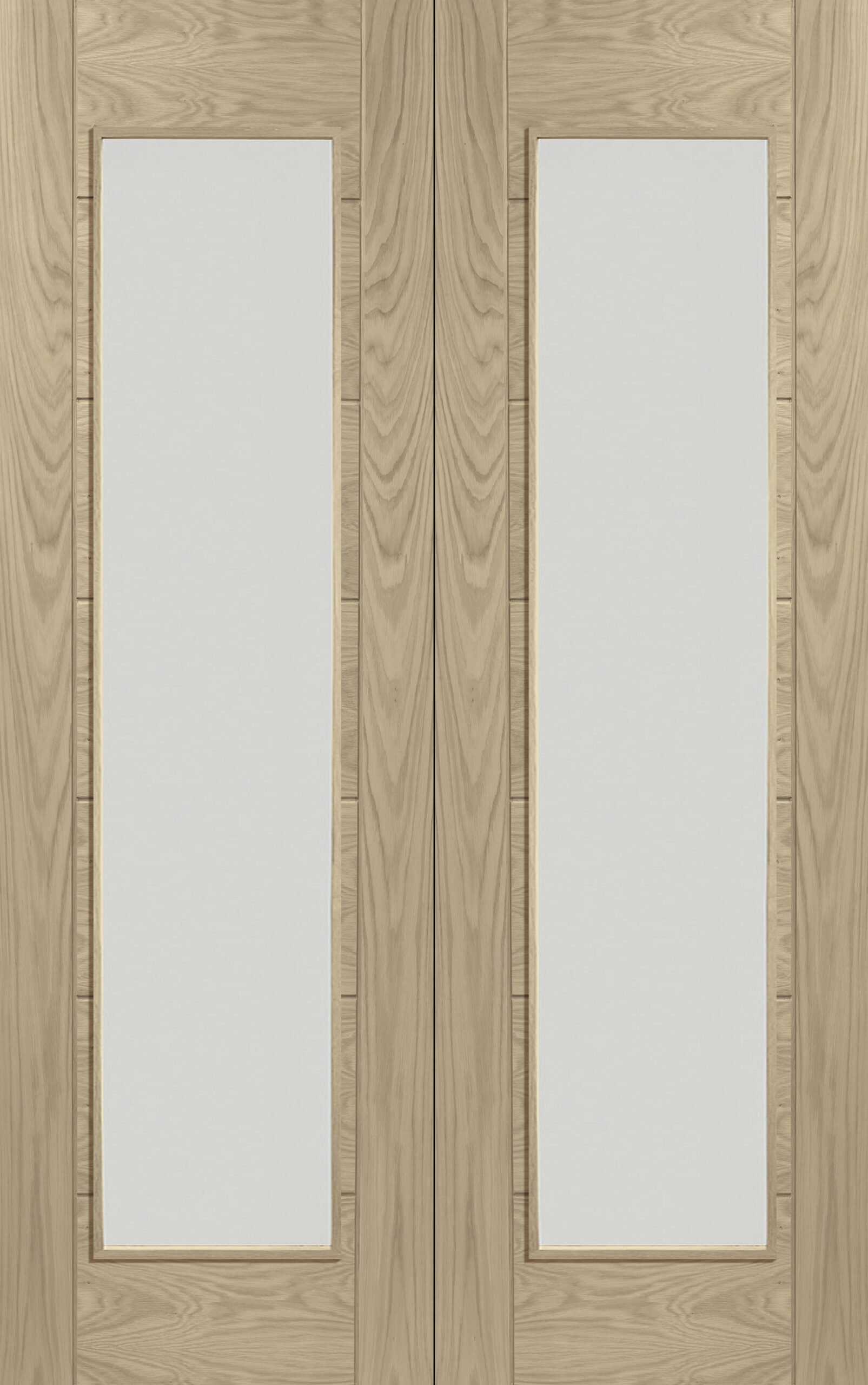 Palermo Internal Oak Rebated Door Pair with Clear Glass – Latte, 1981 x 1372 x 40 mm