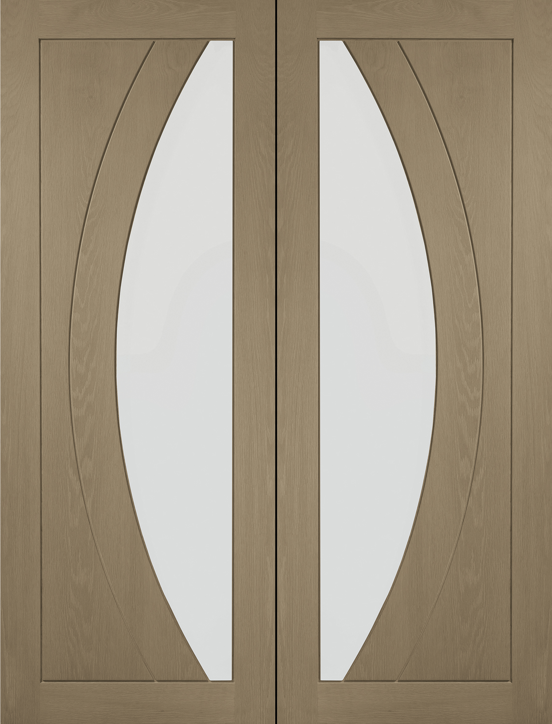 Internal Oak Salerno Pair with Clear Flat Glass – Cappuccino, 1981 x 1372 x 40 mm