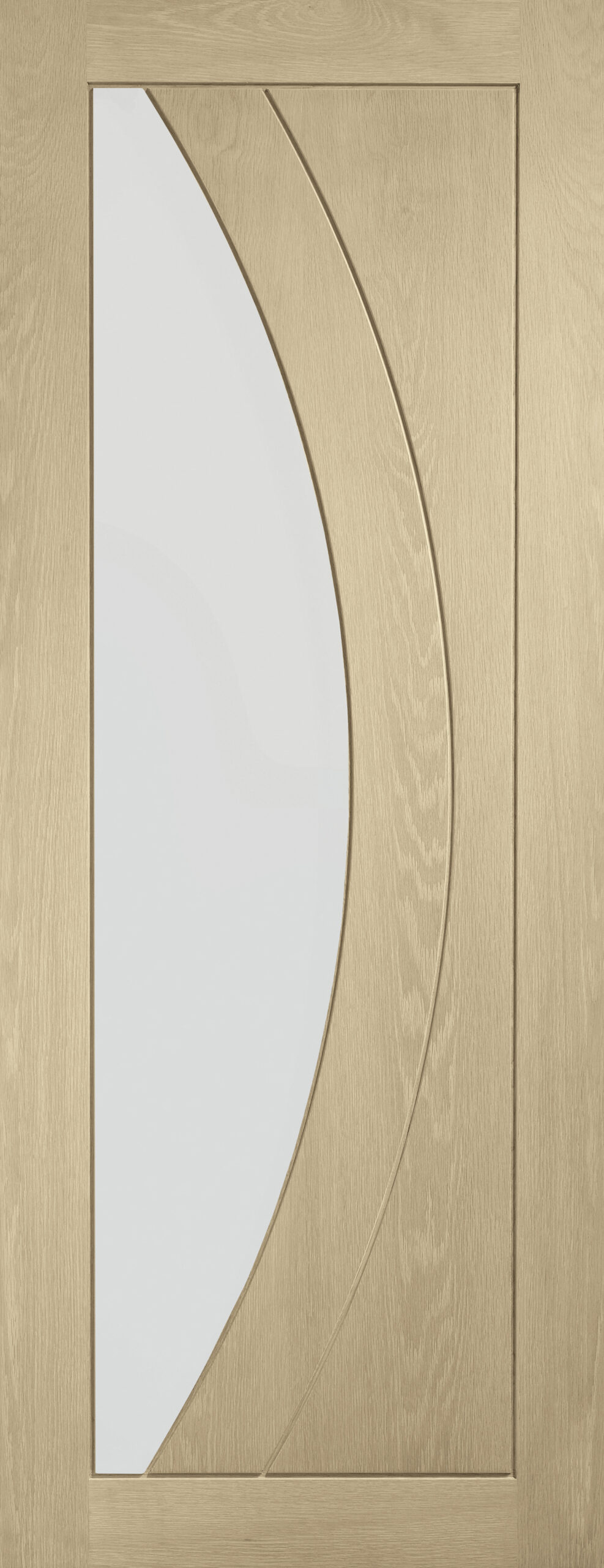 Internal Oak Salerno with Clear Glass Fire Door – Latte, 1981 x 838 x 44 mm