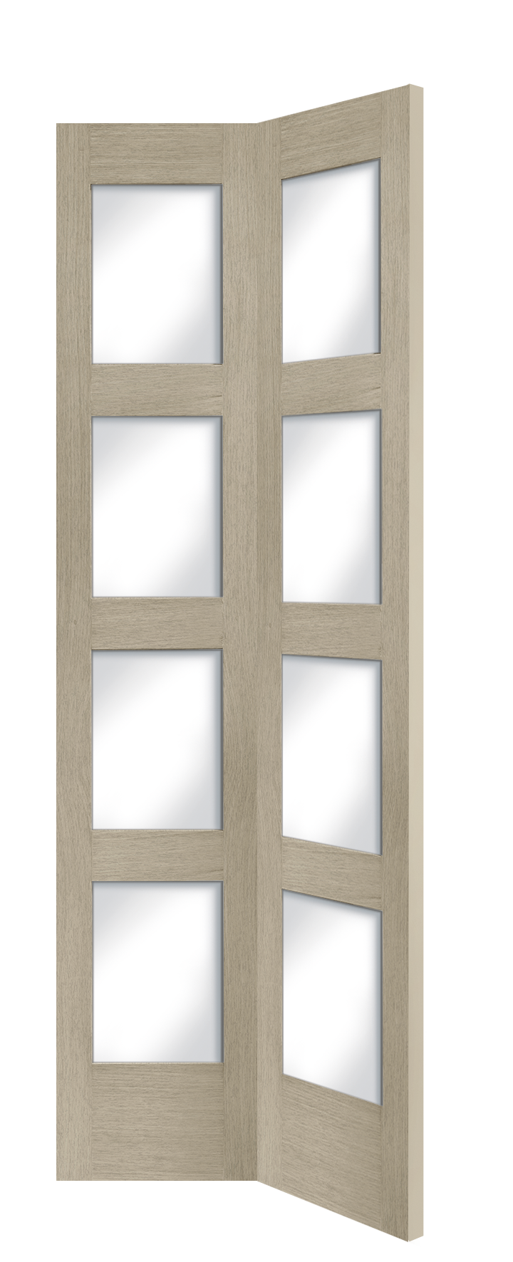 Internal Oak Shaker 4 Panel Bi-Fold Door with Clear Glass – Crema, 1981 x 762 x 35 mm