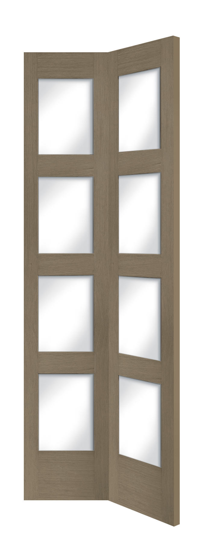 Internal Oak Shaker 4 Panel Bi-Fold Door with Clear Glass – Cappuccino, 1981 x 762 x 35 mm