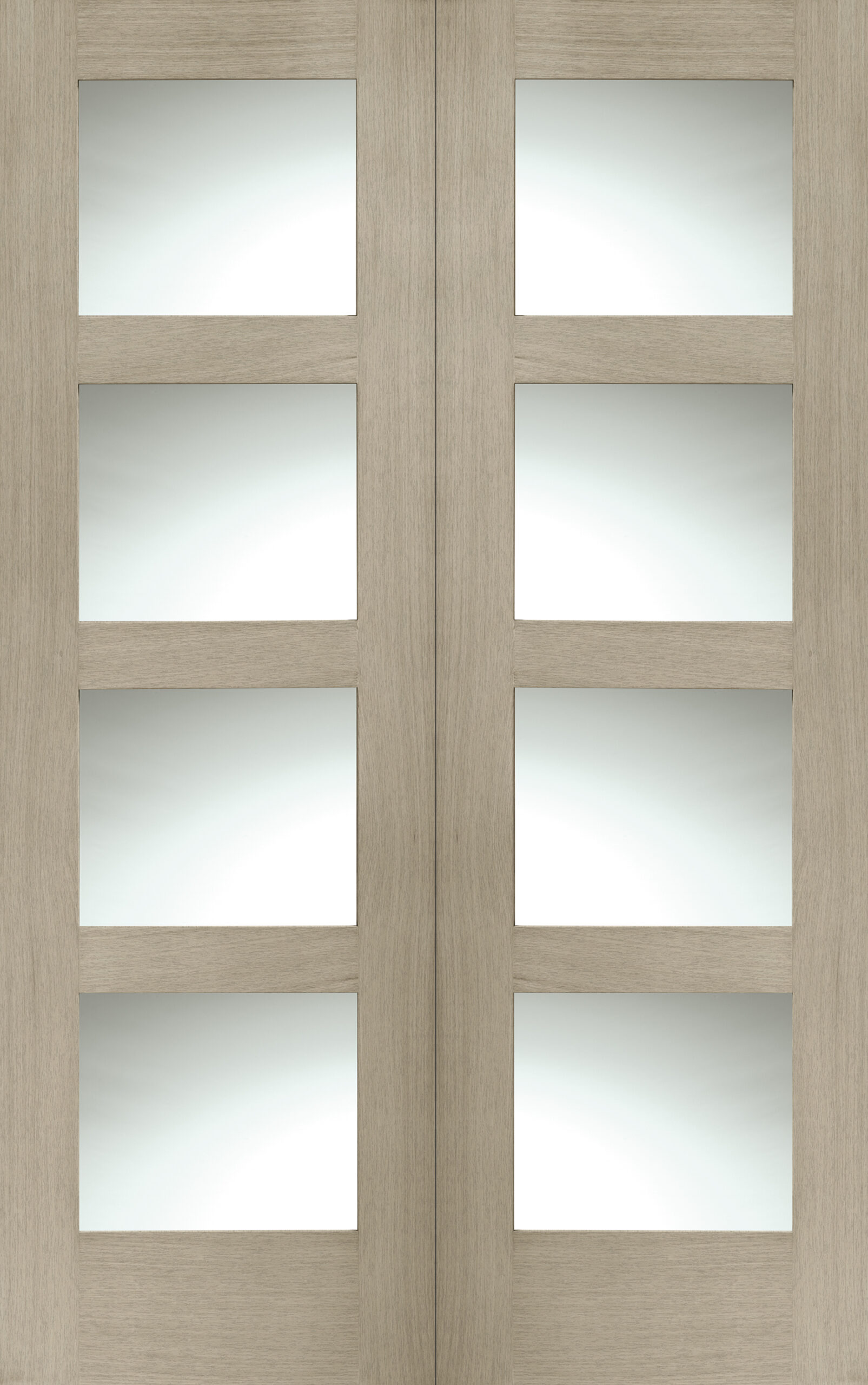 Internal Oak Shaker Door Pair with Clear Glass – Crema, 1981 x 1524 x 40 mm