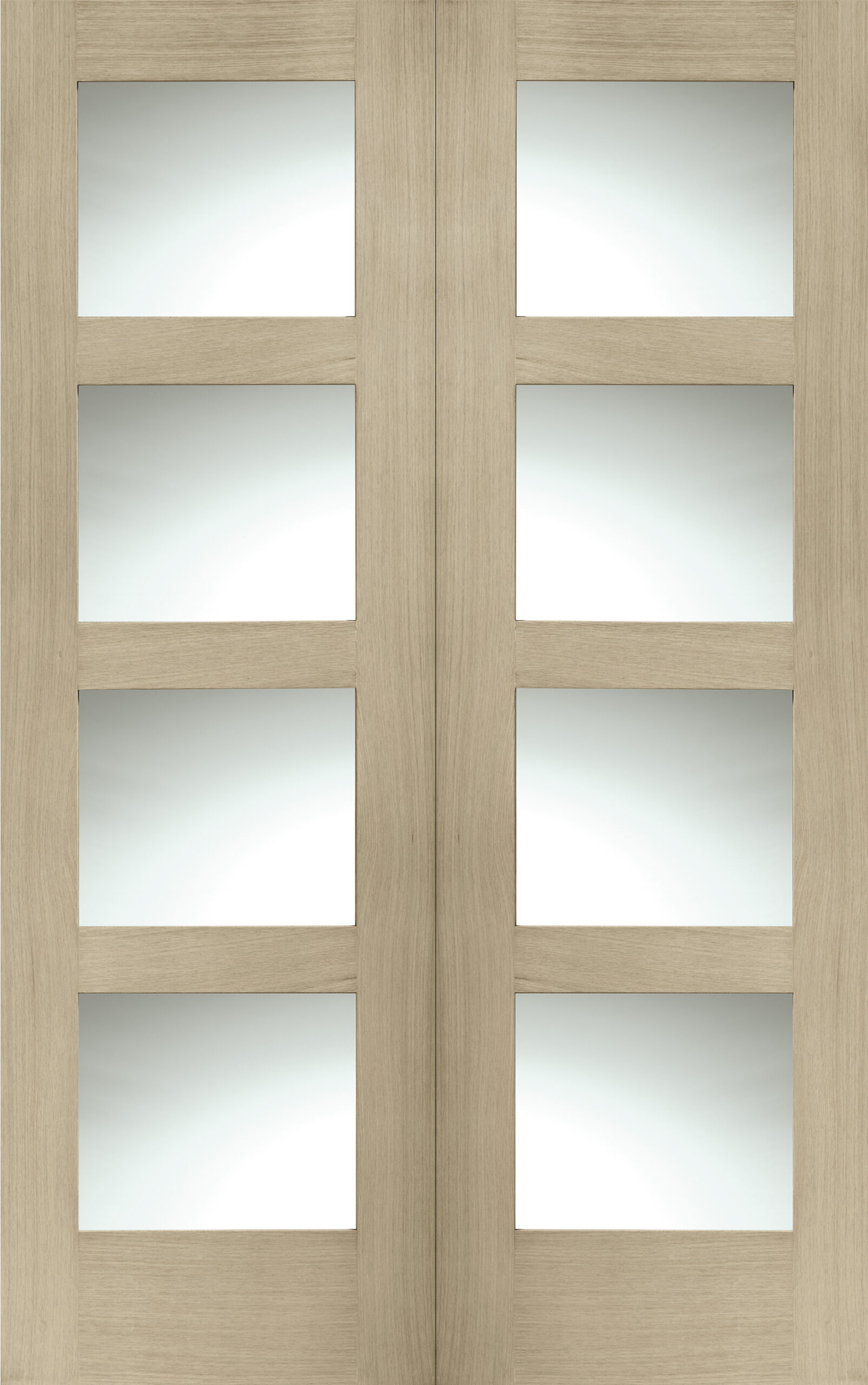 Internal Oak Shaker Door Pair with Clear Glass – Latte, 1981 x 1372 x 40 mm