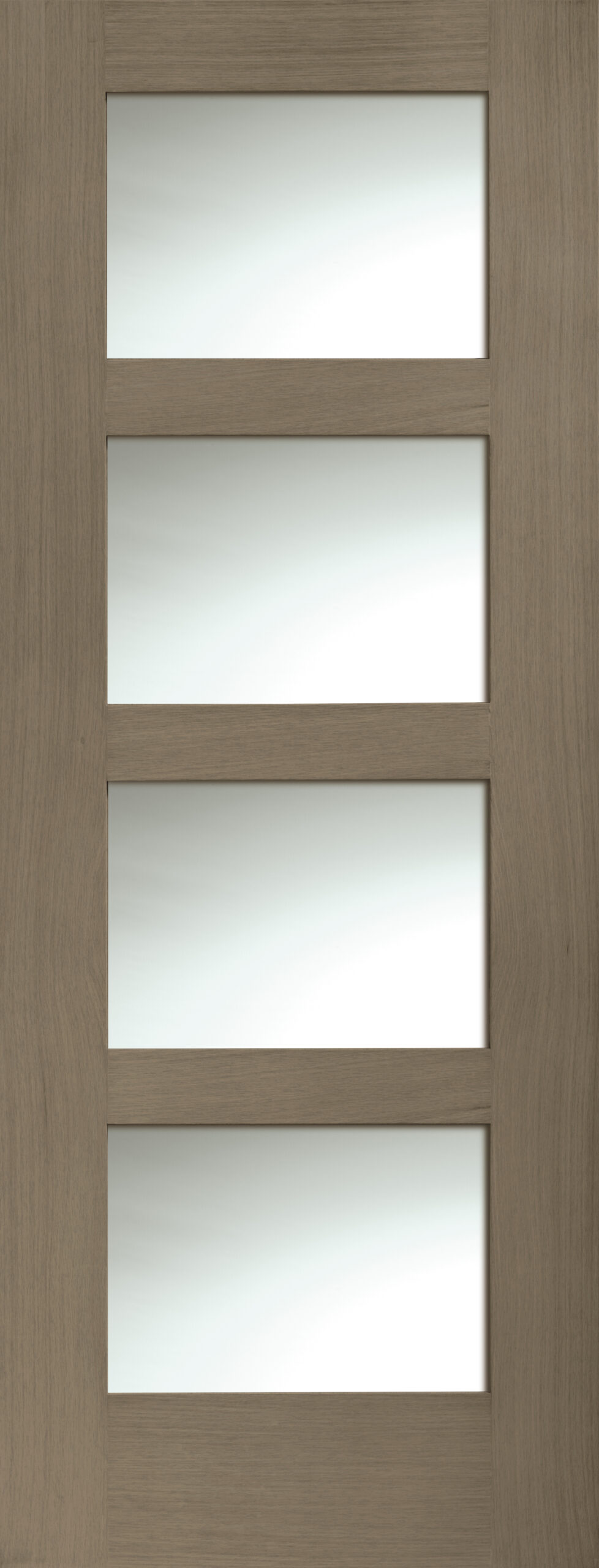 Internal Oak Shaker 4 Panel Door with Clear Glass – Cappuccino, 1981 x 762 x 35 mm