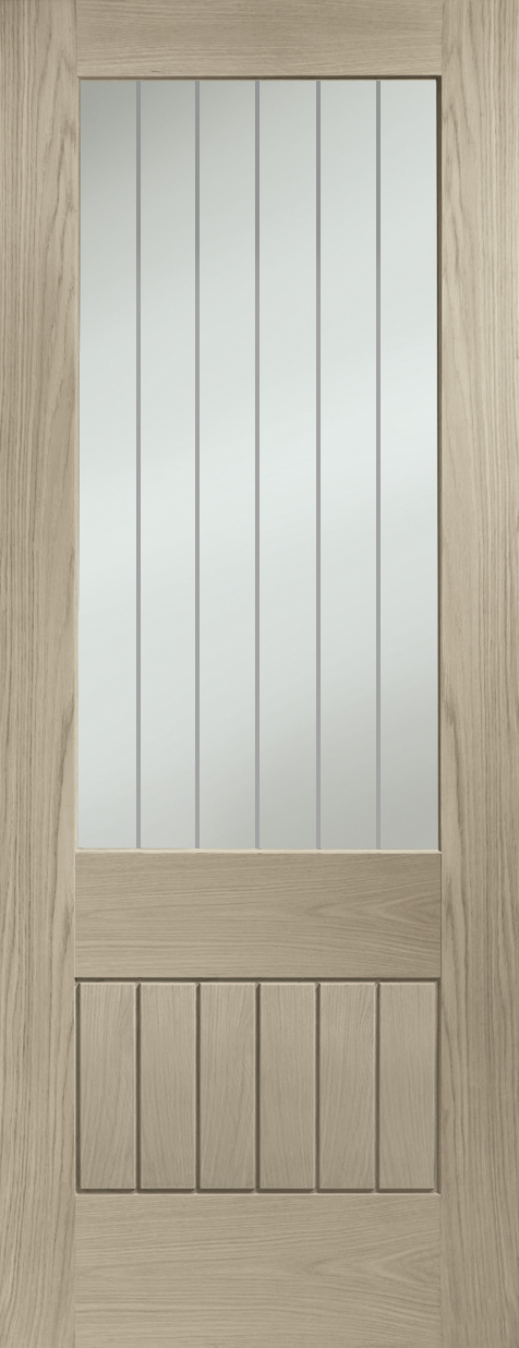 Suffolk Original 2XG Internal Oak Fire Door with Clear Etched Glass – Crema, 1981 x 838 x 44 mm