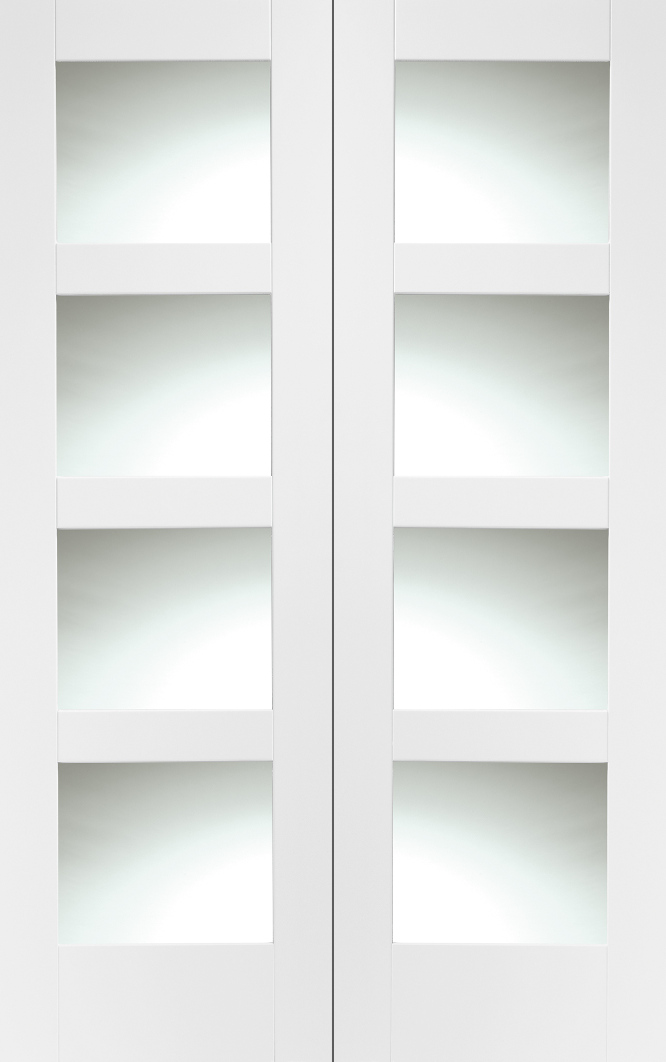 Internal White Primed Shaker Door Pair with Clear Glass – Glacier, 1981 x 1524 x 40 mm