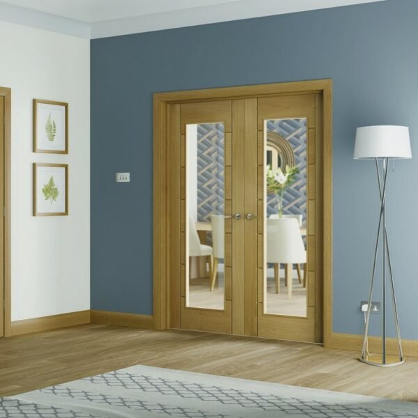 Palermo Internal Oak Rebated Door Pair with Clear Glass - Image 3