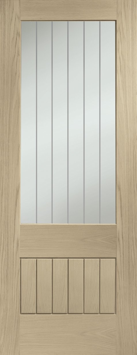 Suffolk Essential 2XG Internal Oak Door with Clear Etched Glass – Latte, 1981 x 762 x 35 mm