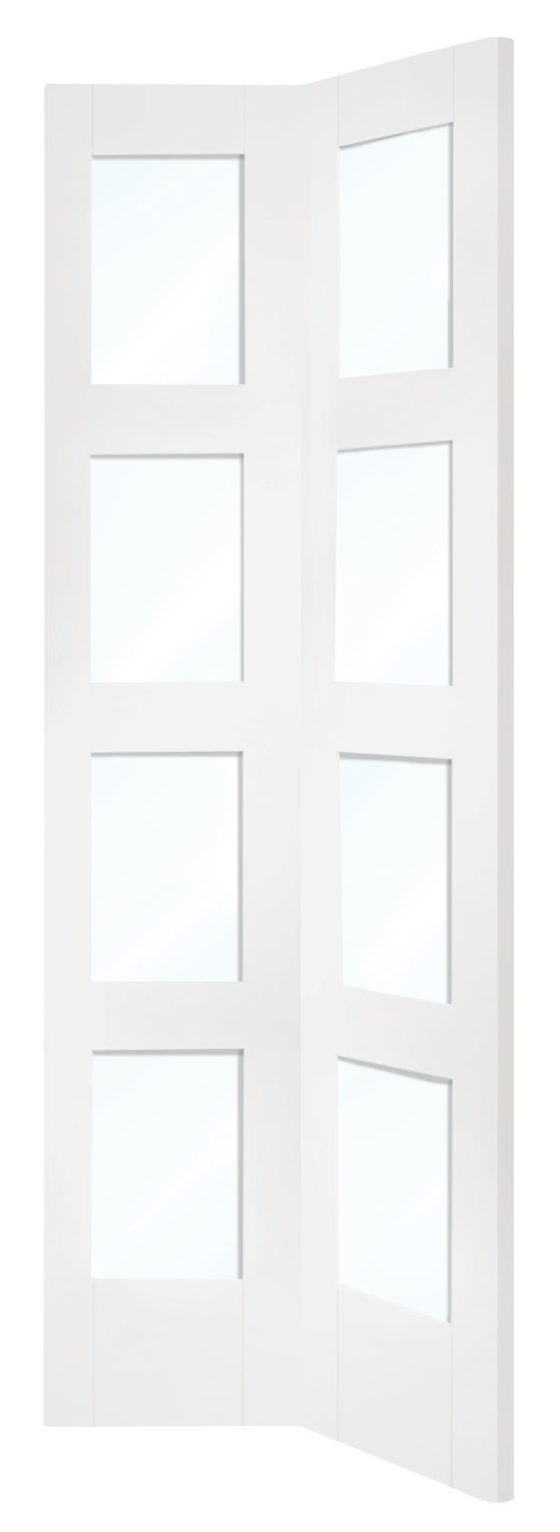 Shaker Bi-Fold Internal White Primed Door with Clear Glass – White Primed, 1981 x 762 x 35 mm