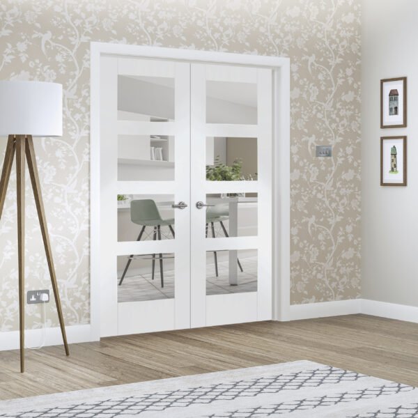 Internal White Primed Shaker Door Pair with Clear Glass - Image 3