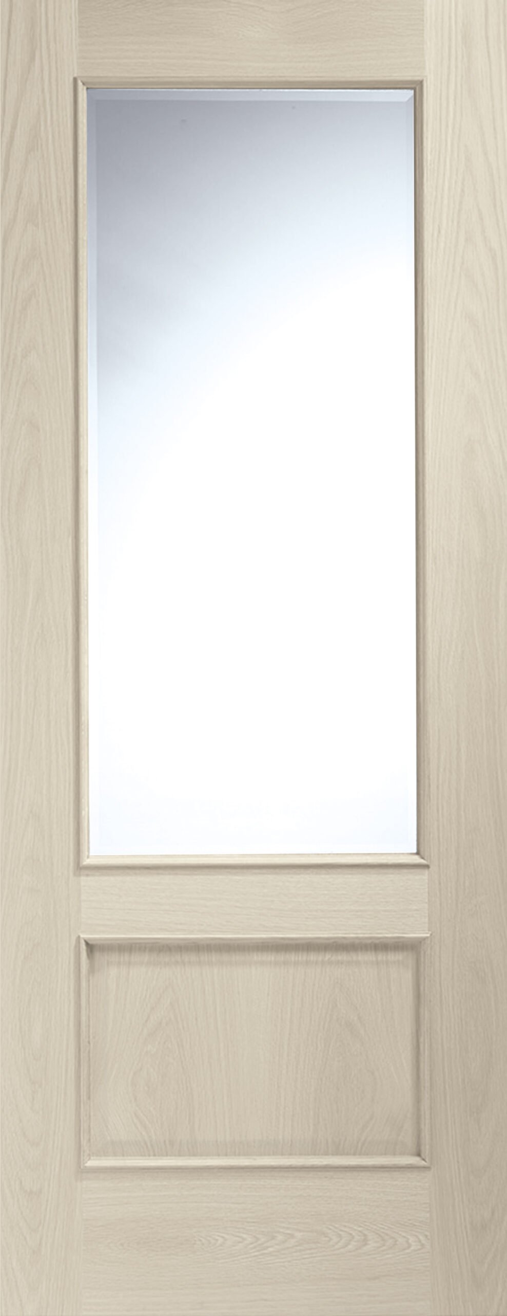 Internal Oak Andria with Clear Bevelled Glass and Raised Mouldings – Blanco, 1981 x 762 x 35 mm