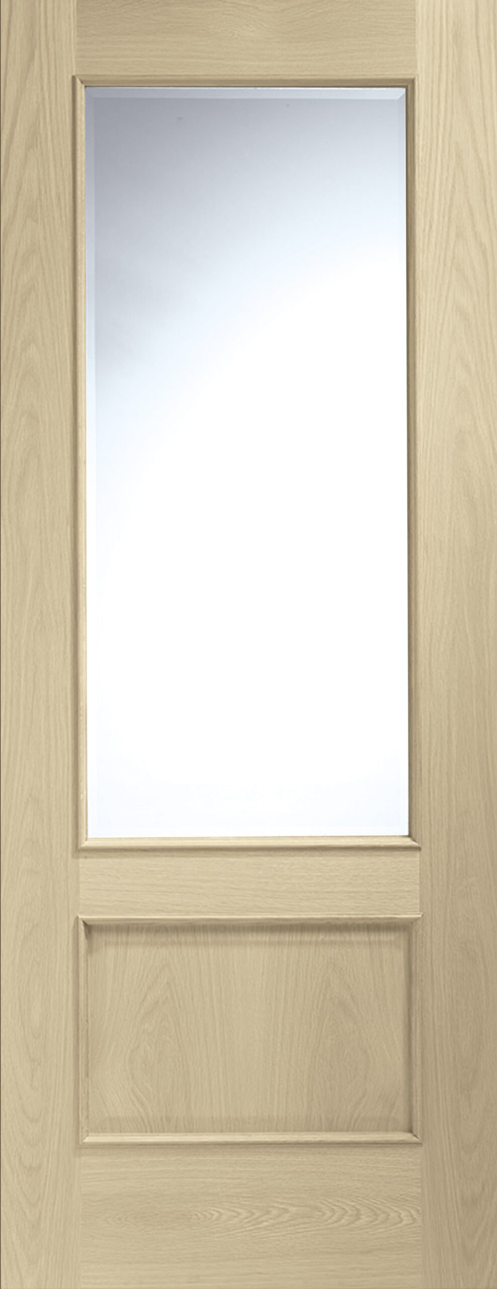 Internal Oak Andria with Clear Bevelled Glass and Raised Mouldings – Latte, 1981 x 762 x 35 mm