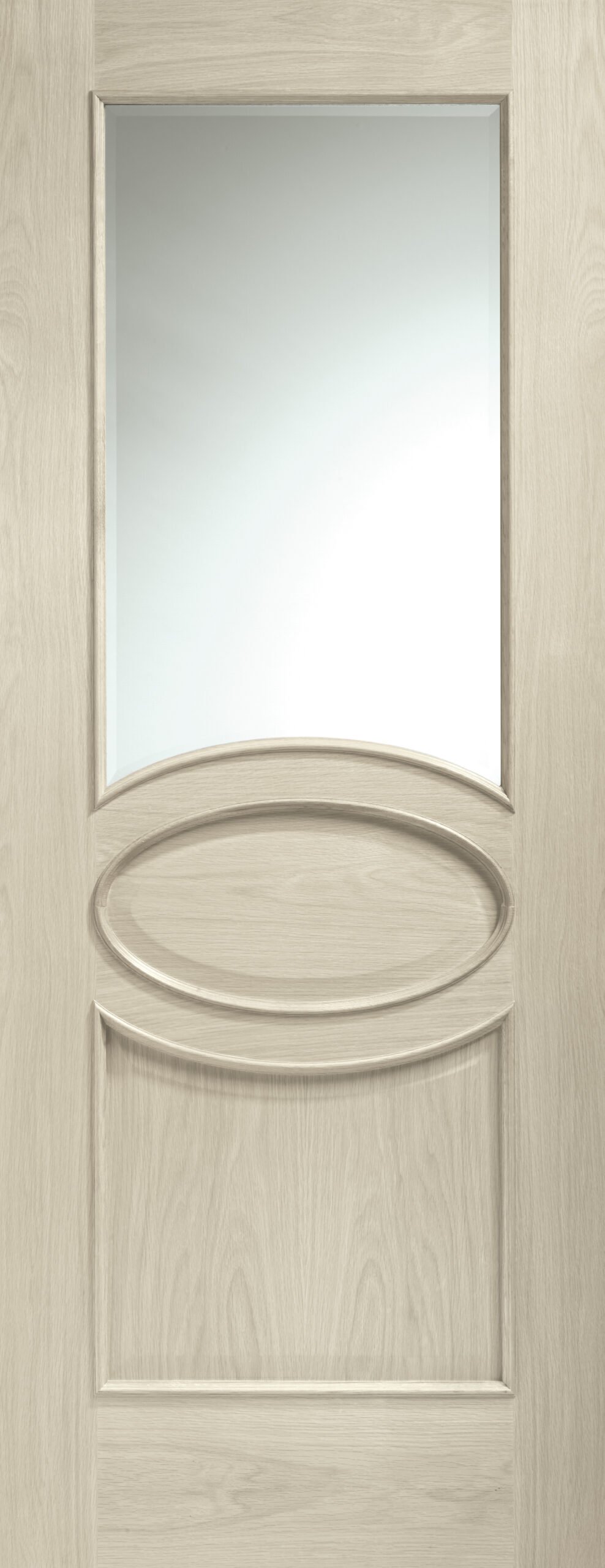 Internal Oak Calabria with Clear Bevelled Glass and Raised Mouldings – Blanco, 1981 x 762 x 35 mm