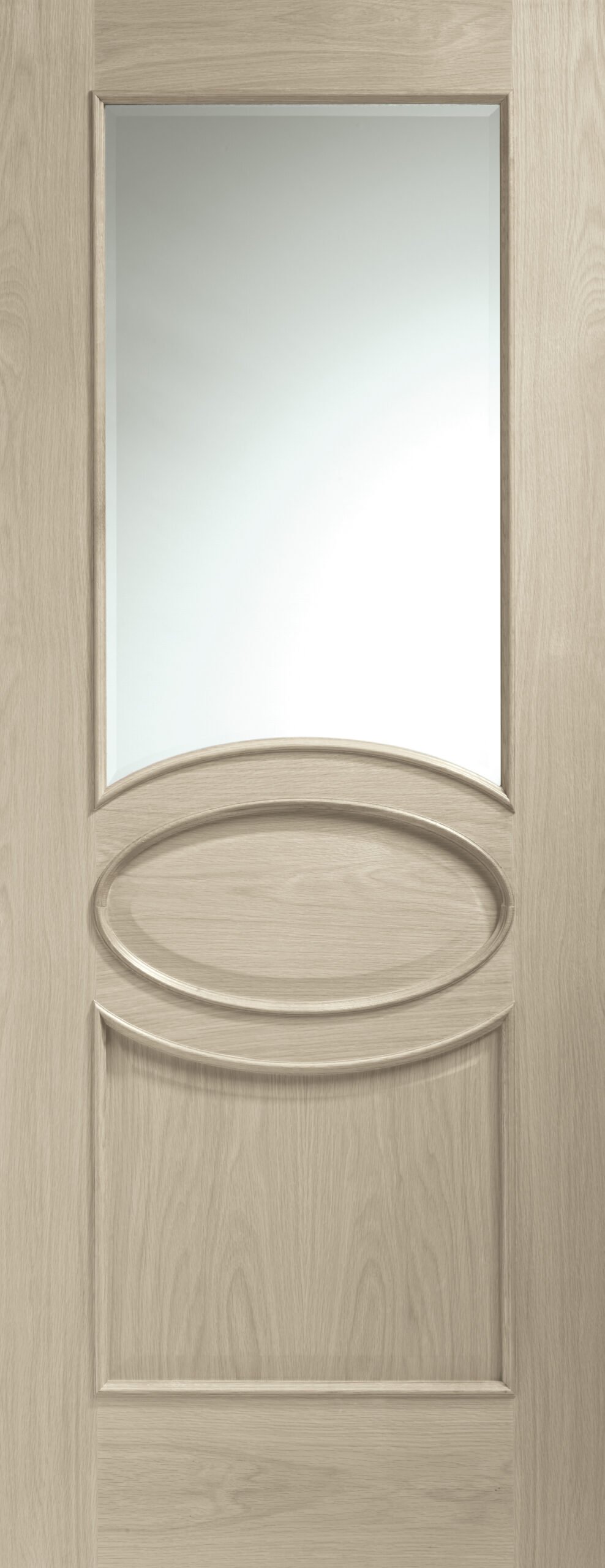 Internal Oak Calabria with Clear Bevelled Glass and Raised Mouldings – Crema, 1981 x 762 x 35 mm