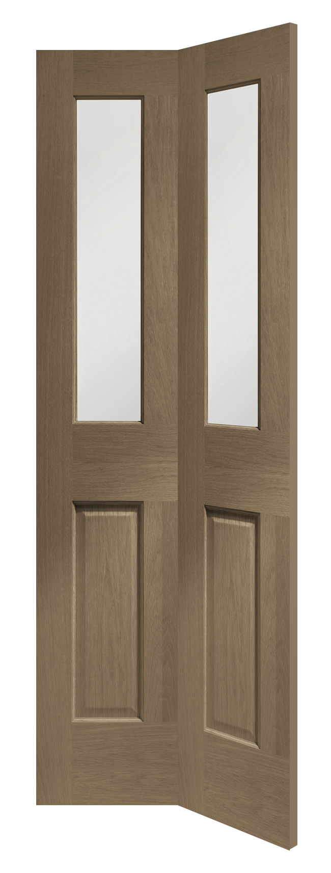 Internal Oak Malton Bi-Fold with Clear Bevelled Glass – Cappuccino, 1981 x 762 x 35 mm