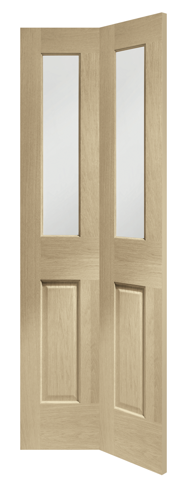 Internal Oak Malton Bi-Fold with Clear Bevelled Glass – Latte, 1981 x 762 x 35 mm