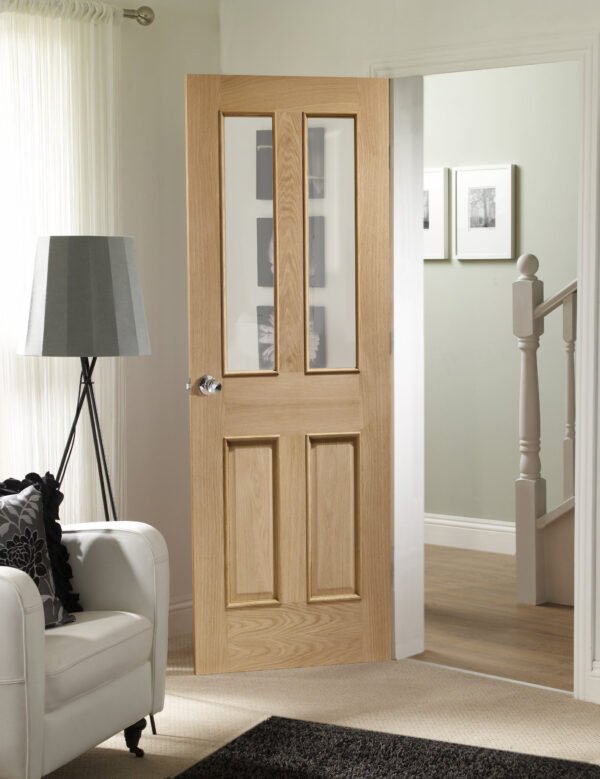 Malton With Raised Mouldings Internal Oak Door with Clear Bevelled Glass - Image 3