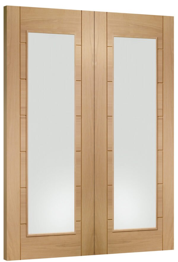 Palermo Internal Oak Rebated Door Pair with Clear Glass - Image 2