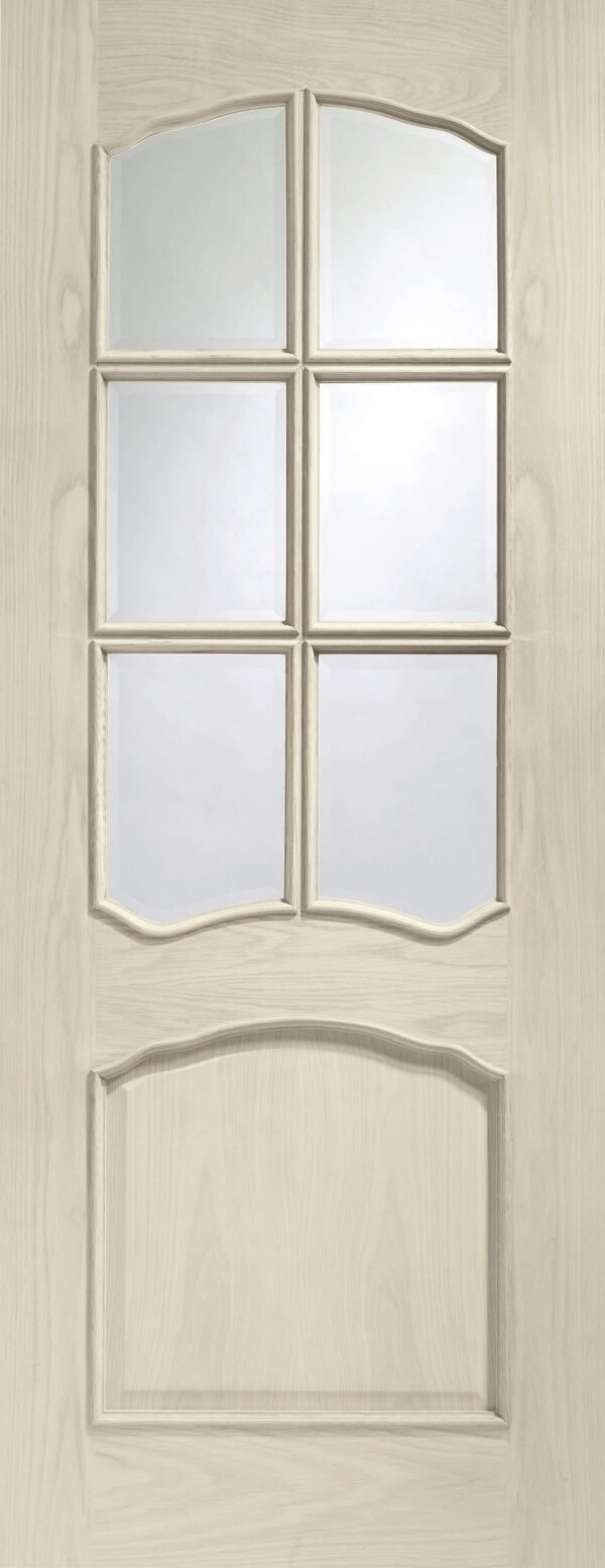 Internal Oak Riviera Door with Clear Bevelled Glass and Raised Mouldings - Image 7