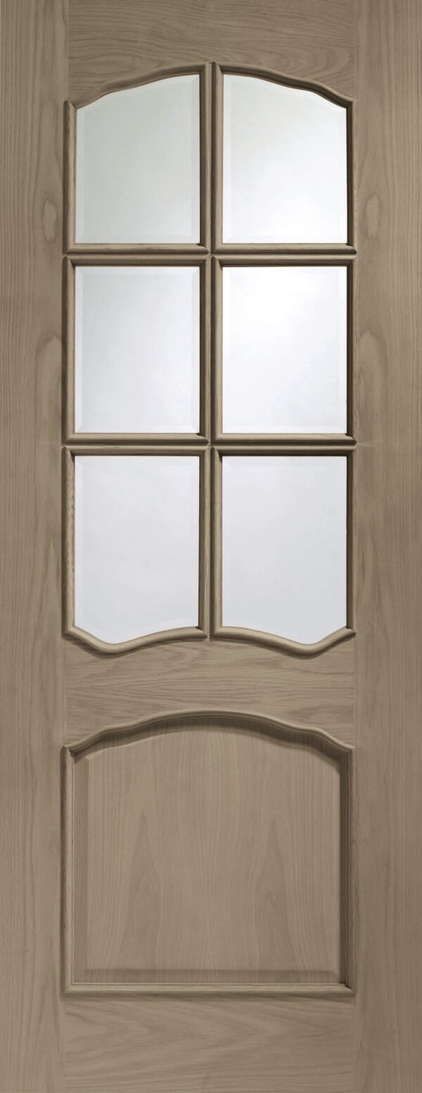 Internal Oak Riviera Door with Clear Bevelled Glass and Raised Mouldings - Image 8