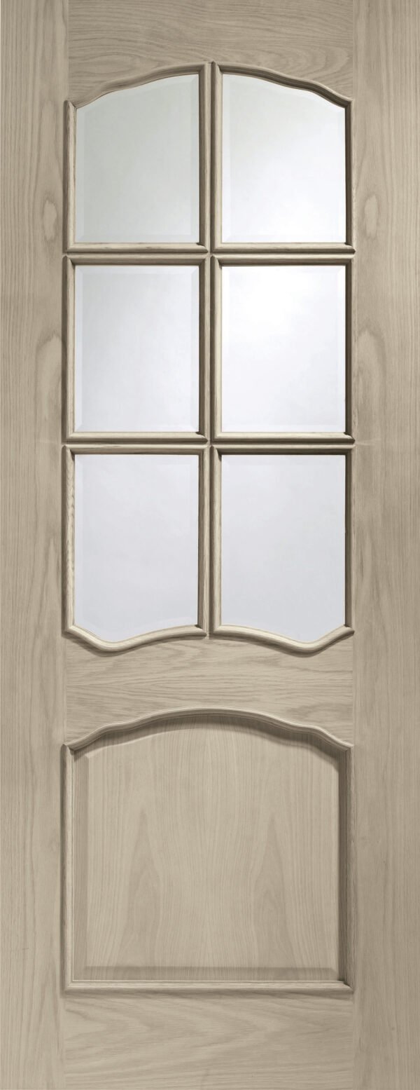 Internal Oak Riviera Door with Clear Bevelled Glass and Raised Mouldings - Image 5