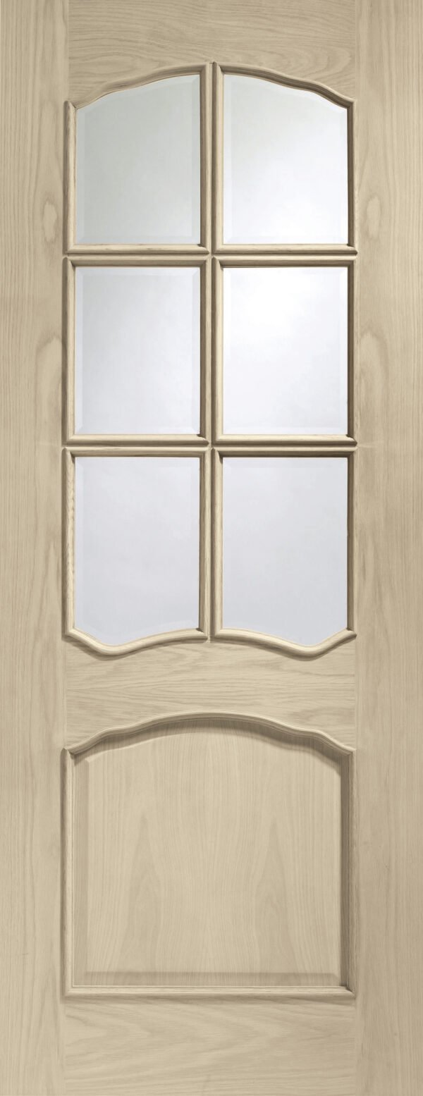 Internal Oak Riviera Door with Clear Bevelled Glass and Raised Mouldings - Image 9