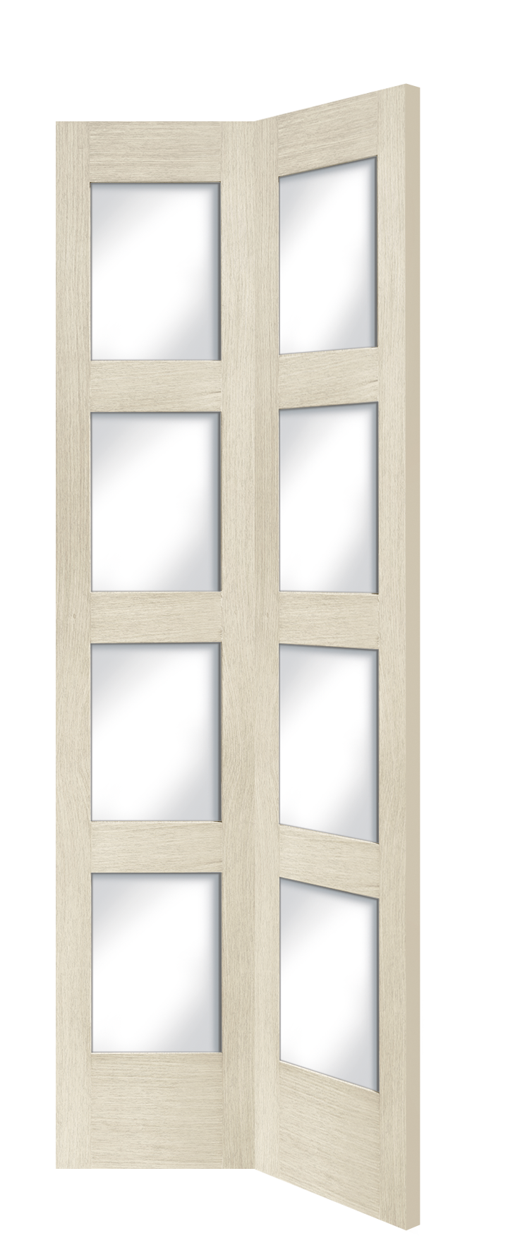 Internal Oak Shaker 4 Panel Bi-Fold Door with Clear Glass – Blanco, 1981 x 762 x 35 mm