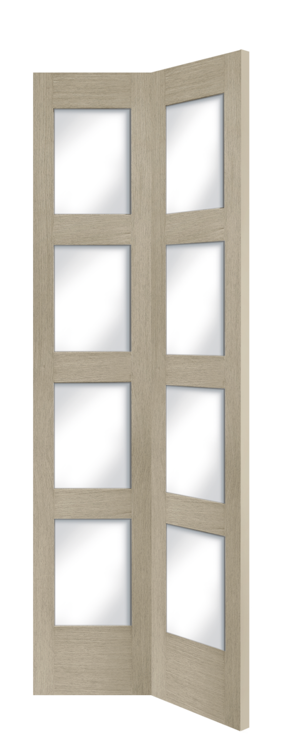 Internal Oak Shaker 4 Panel Bi-Fold Door with Clear Glass - Image 10