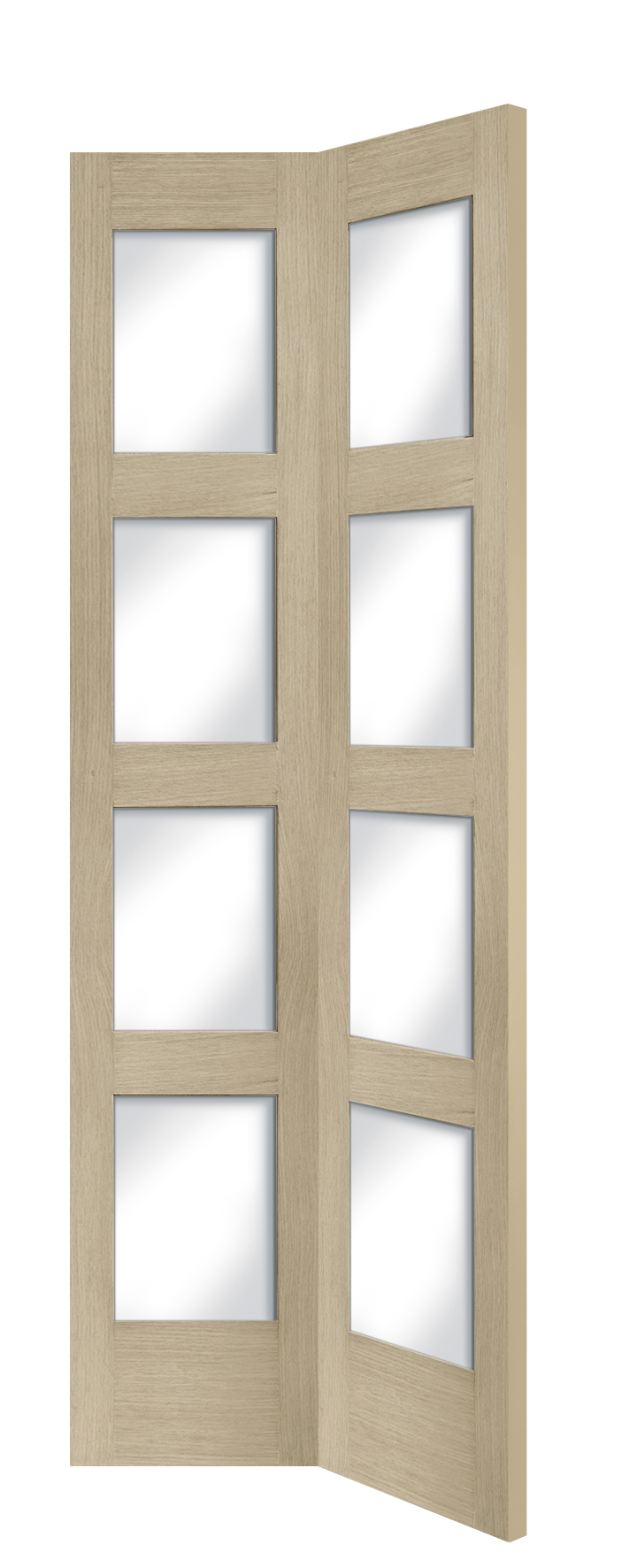 Internal Oak Shaker 4 Panel Bi-Fold Door with Clear Glass – Latte, 1981 x 762 x 35 mm