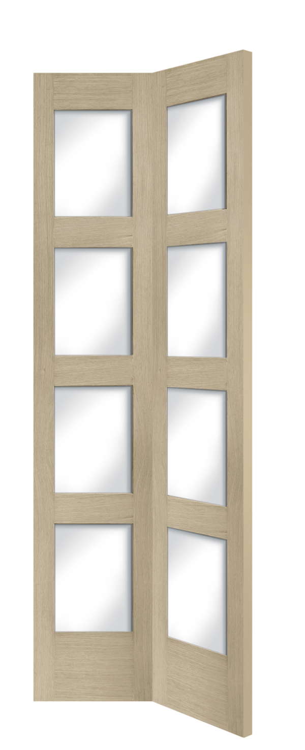 Internal Oak Shaker 4 Panel Bi-Fold Door with Clear Glass - Image 9