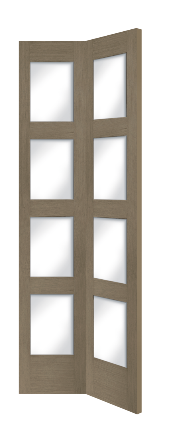 Internal Oak Shaker 4 Panel Bi-Fold Door with Clear Glass - Image 12