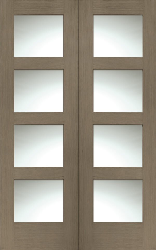 Internal Oak Shaker Door Pair with Clear Glass - Image 6