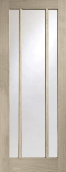 Internal Oak Shaker 4 Panel Fire Door with Clear Glass finished in Crema