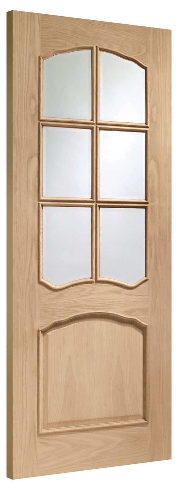 Internal Oak Riviera Door with Clear Bevelled Glass and Raised Mouldings - Image 2