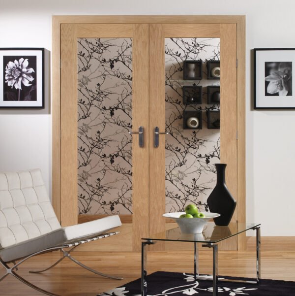 Internal Oak Pattern 10 Door Pair with Clear Glass - Image 3