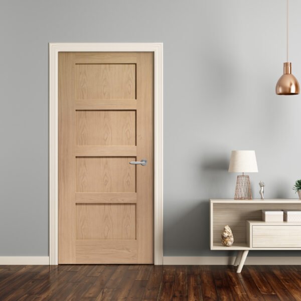 Internal Oak Pre-Finished Shaker 4 Panel Fire Door - Image 3