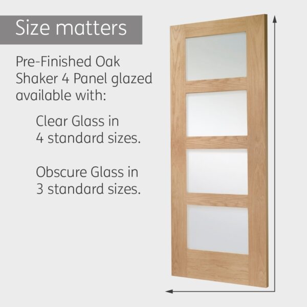 Internal Oak Pre-Finished Shaker 4 Panel Door with Clear Glass - Image 8