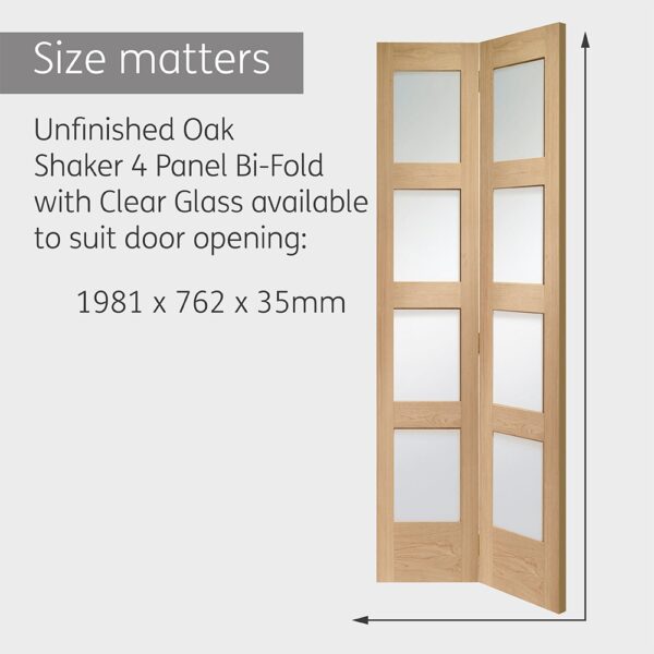 Internal Oak Shaker 4 Panel Bi-Fold Door with Clear Glass - Image 5