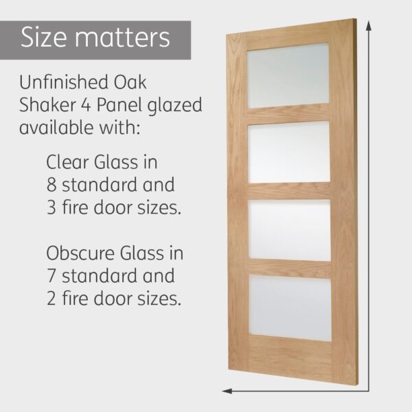 Internal Oak Shaker 4 Panel Door with Obscure Glass - Image 8