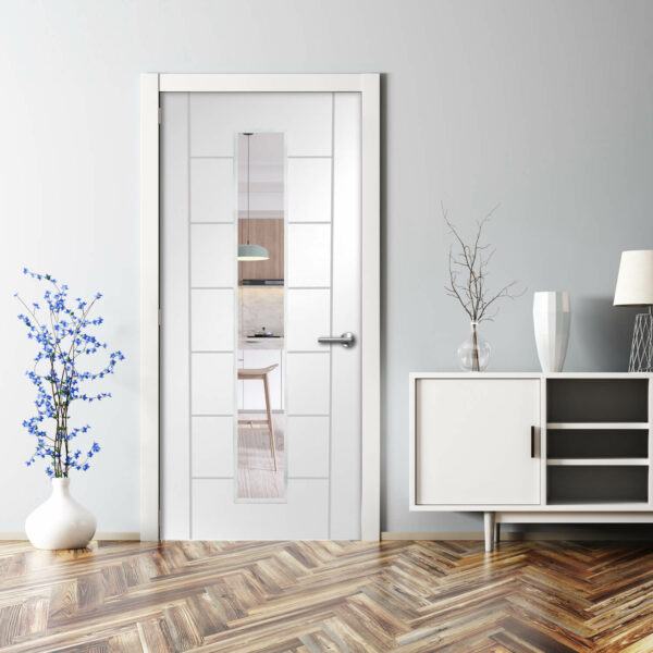 Internal White Primed Palermo 1L with Clear Glass Fire Door - Image 3